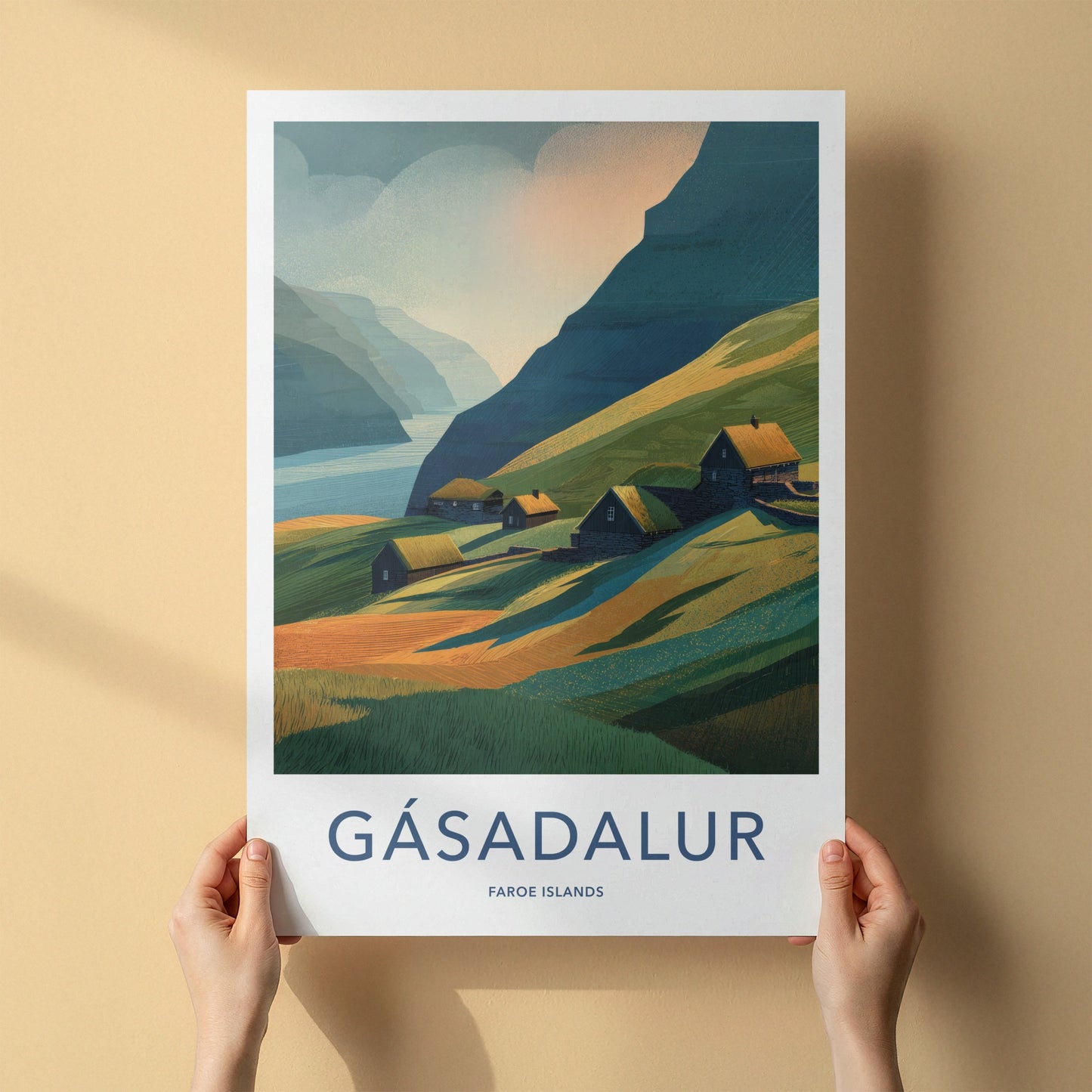 Gasadalur Poster - Faroe Islands Art Print Cliffside Village