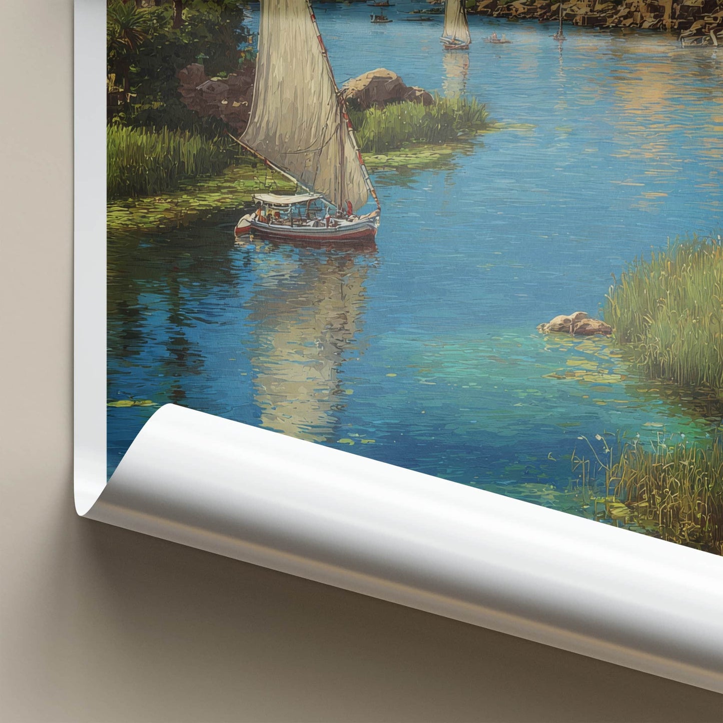 Nile River Poster Egypt Sailboat Riverbank Fort