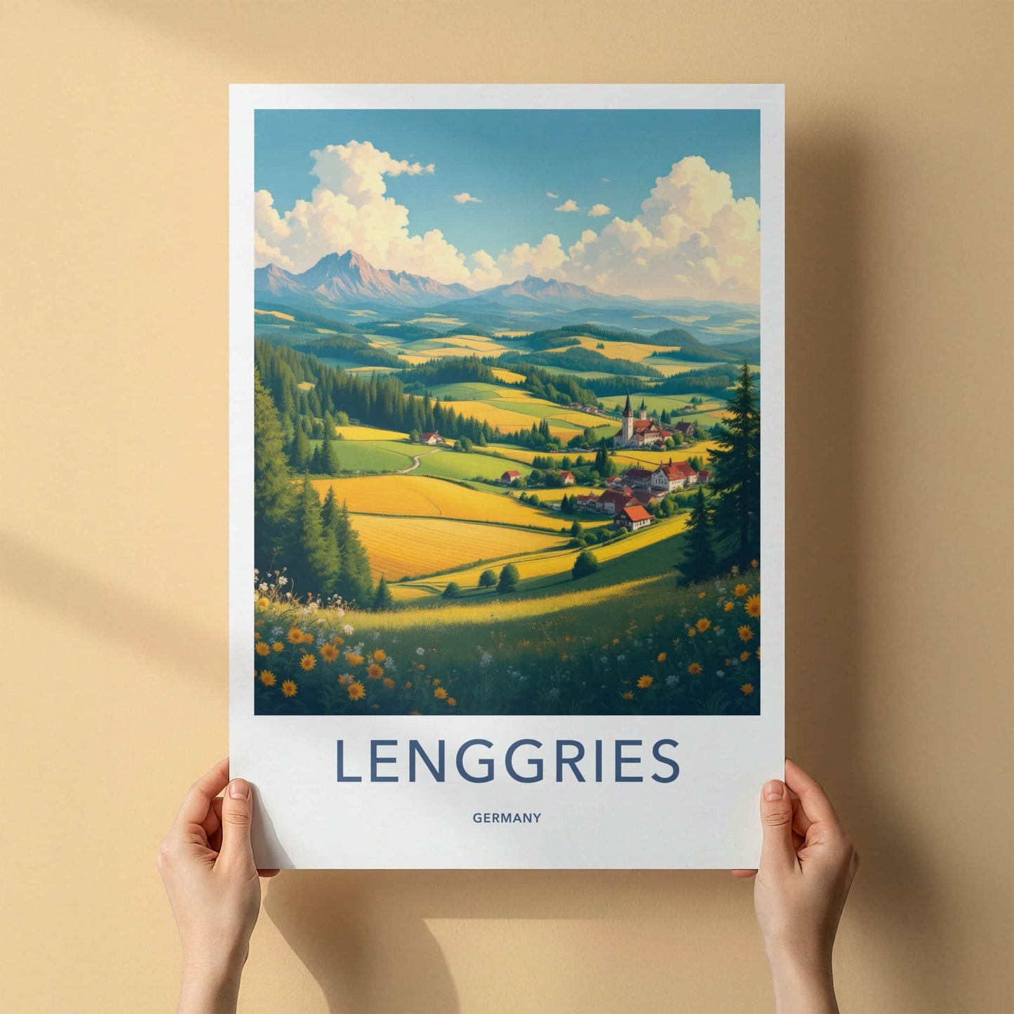 Lenggries Poster - Germany Travel Art - Sunny Village Valley Home Decor