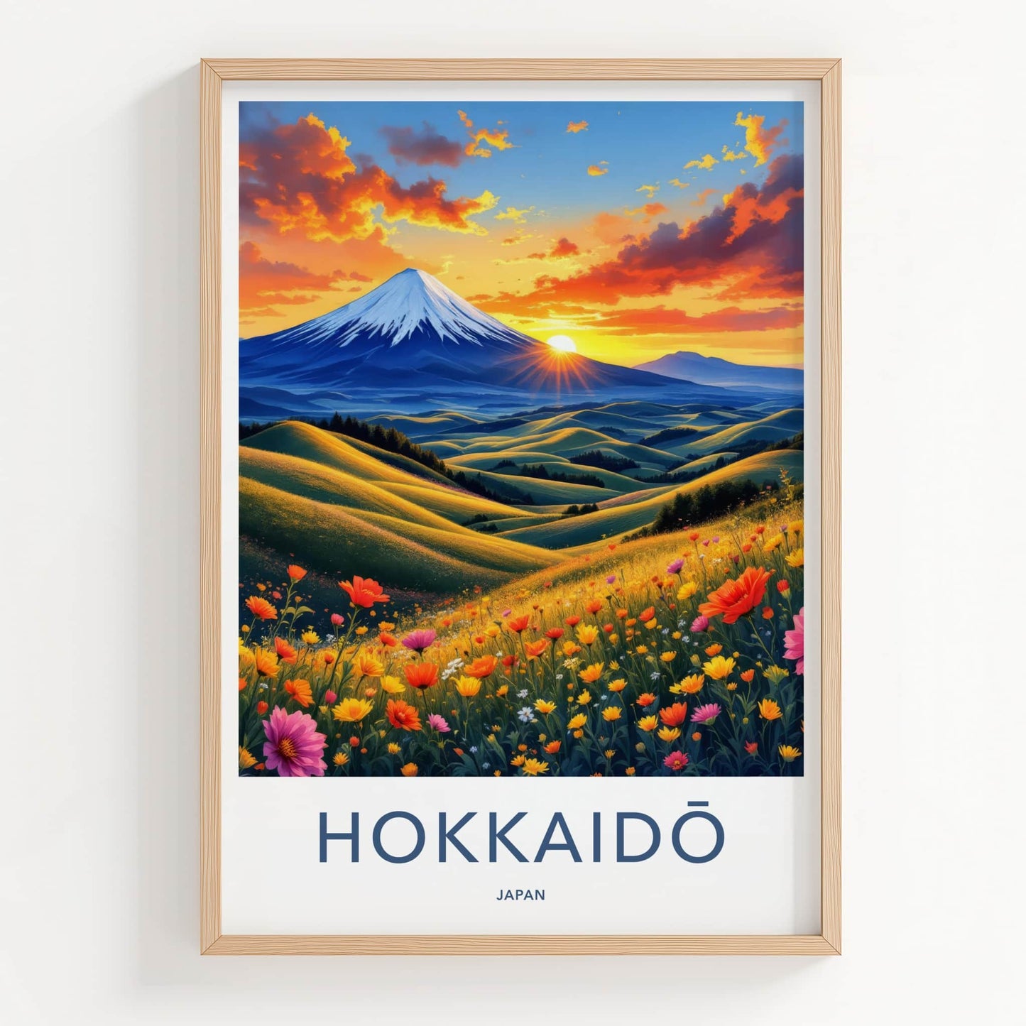 Hokkaido Poster - Japan Travel Print - Sunset Flower Hills Gallery Art