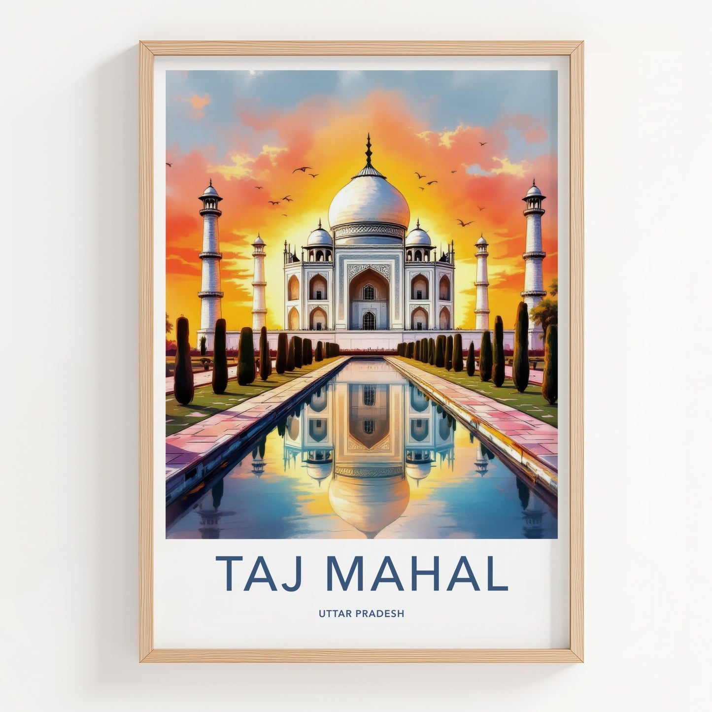 Taj Mahal Poster - India Uttar Pradesh Sunset Reflection Art