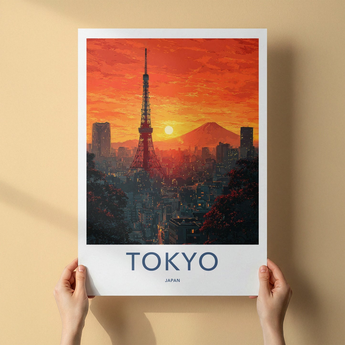 Tokyo Poster Japan Tower Cityscape Mount Fuji Travel Art
