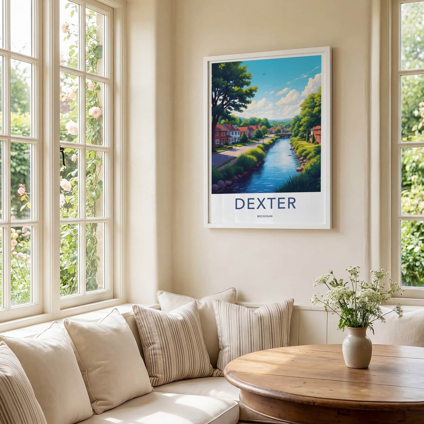 Dexter Poster - Michigan Art Print - Peaceful River Village Home Decor