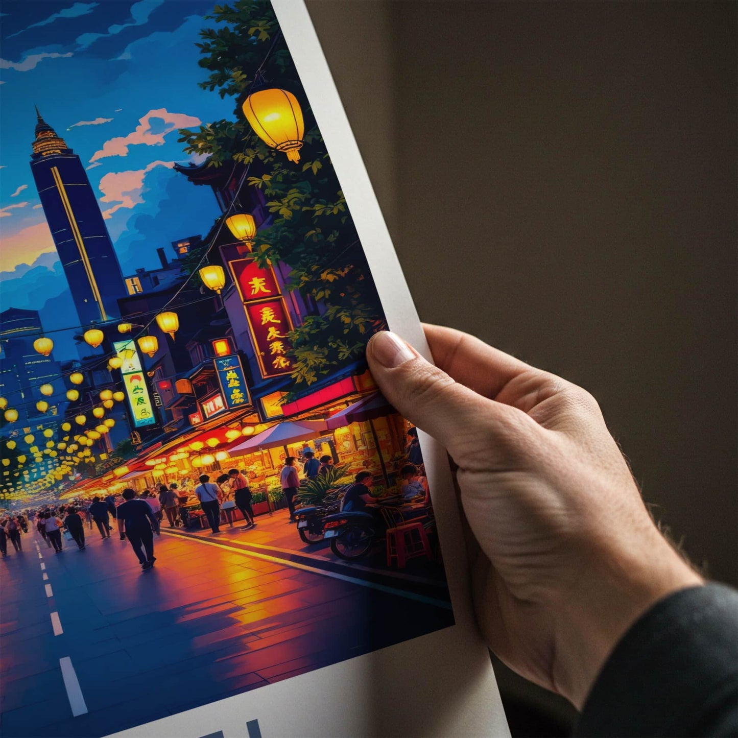 Taipei Poster - Taiwan Travel Art - Illuminated City Street Home Decor
