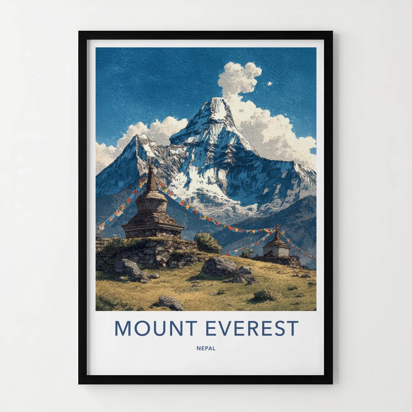 Mount Everest Poster Nepal Travel Print Ancient Stupas