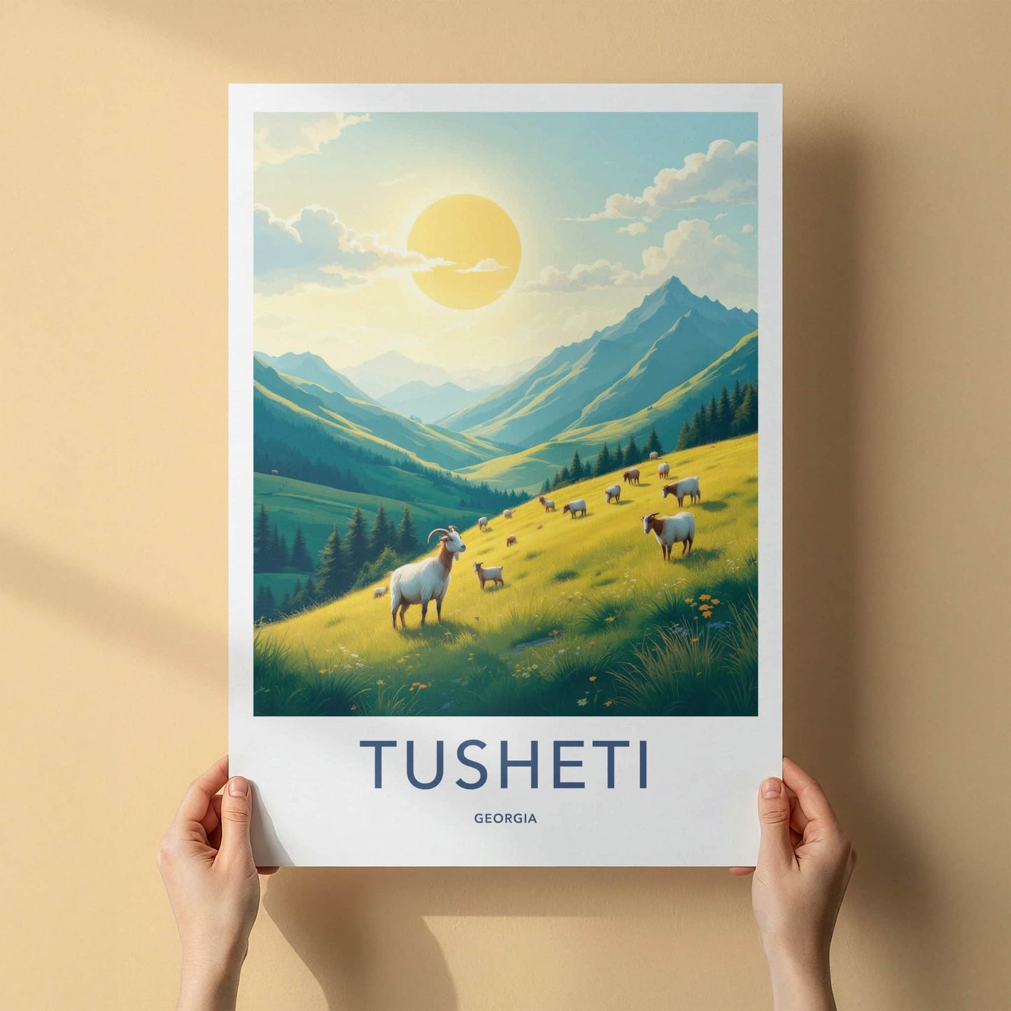 Tusheti Poster - Georgia Travel Art - Goats Sunny Hills Home Decor