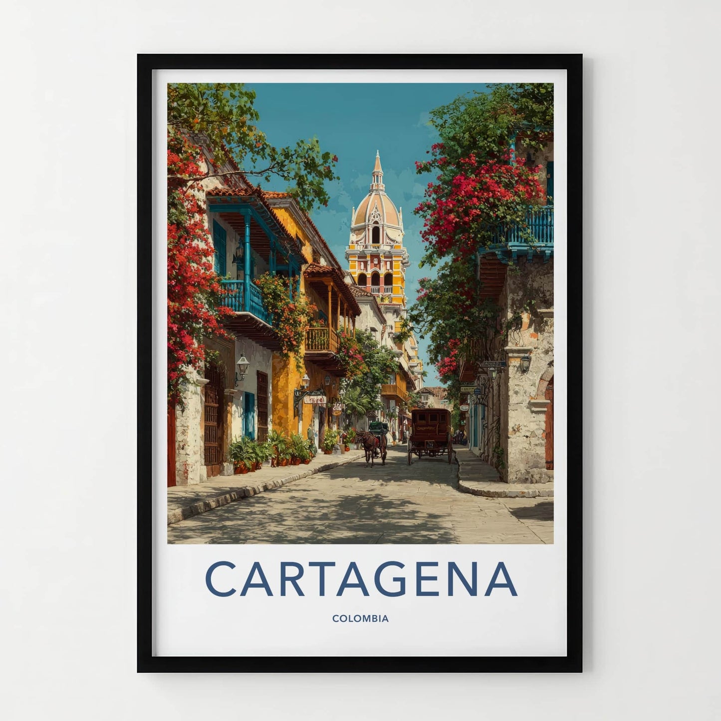 Cartagena Poster Colombia Travel Horse Carriage Art