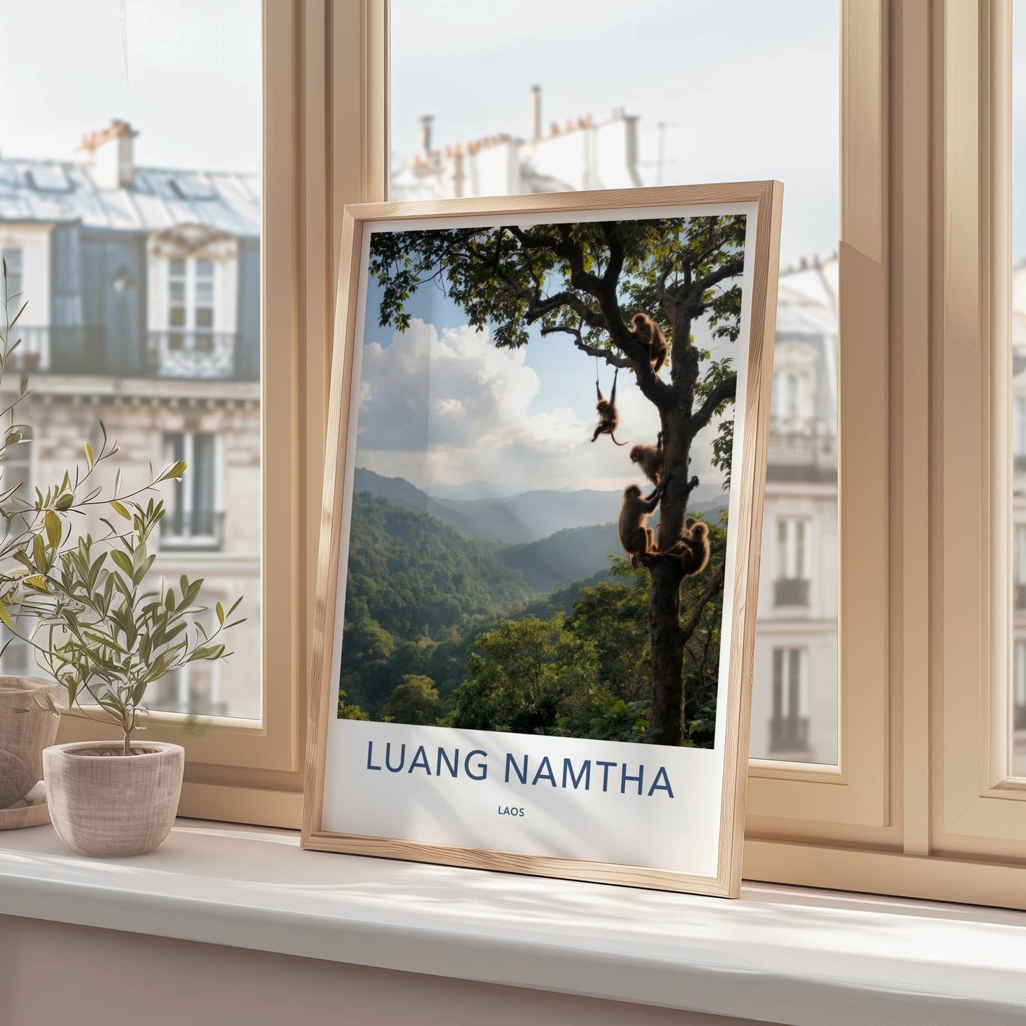 Luang Namtha Poster - Laos Travel Art - Monkeys Jungle Scene Home Decor