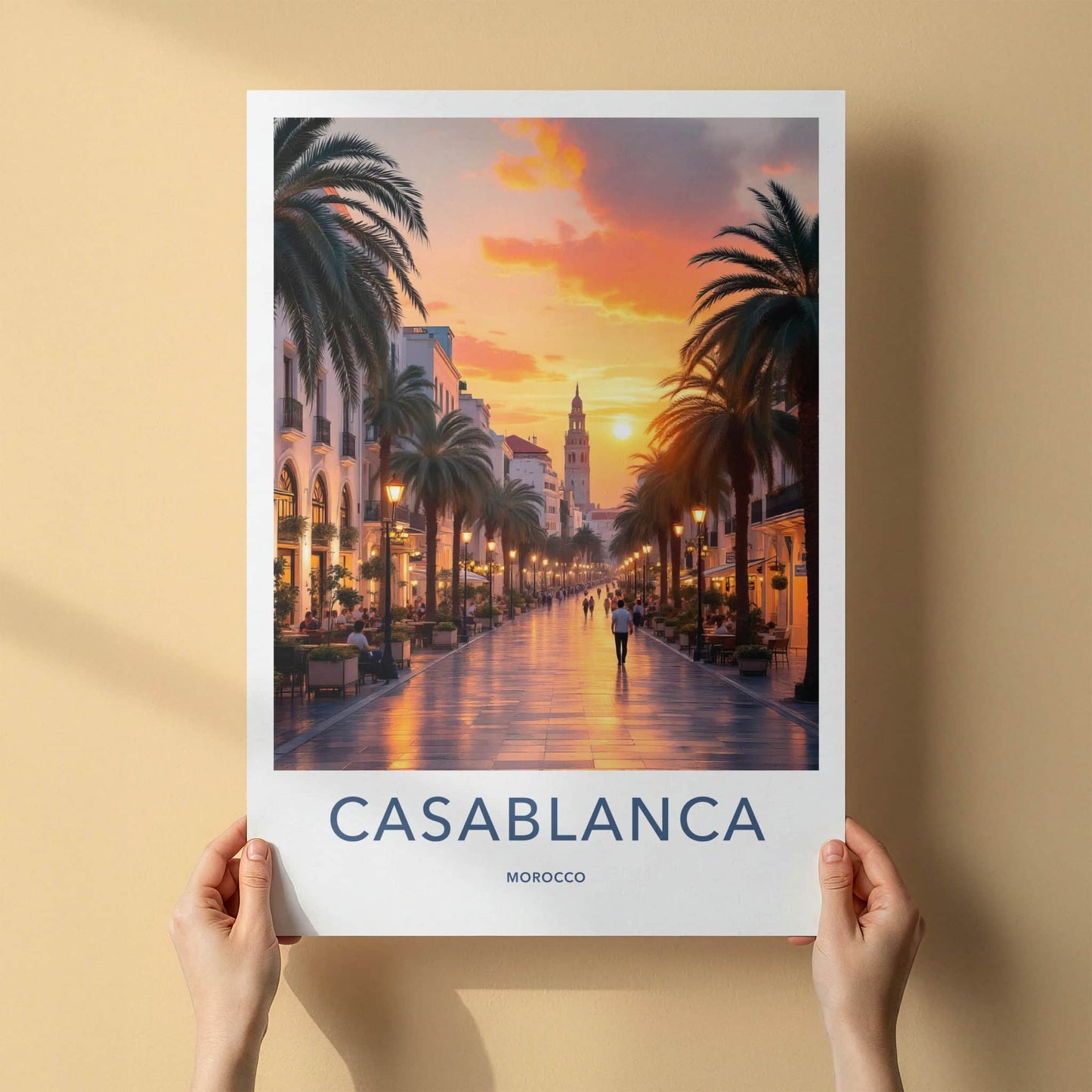 Casablanca Poster - Morocco Travel Art - Vibrant City Sunset Home Decor