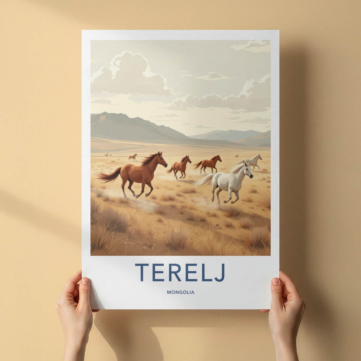 Terelj Poster - Mongolia Travel Art - Wild Horses Galloping Home Decor