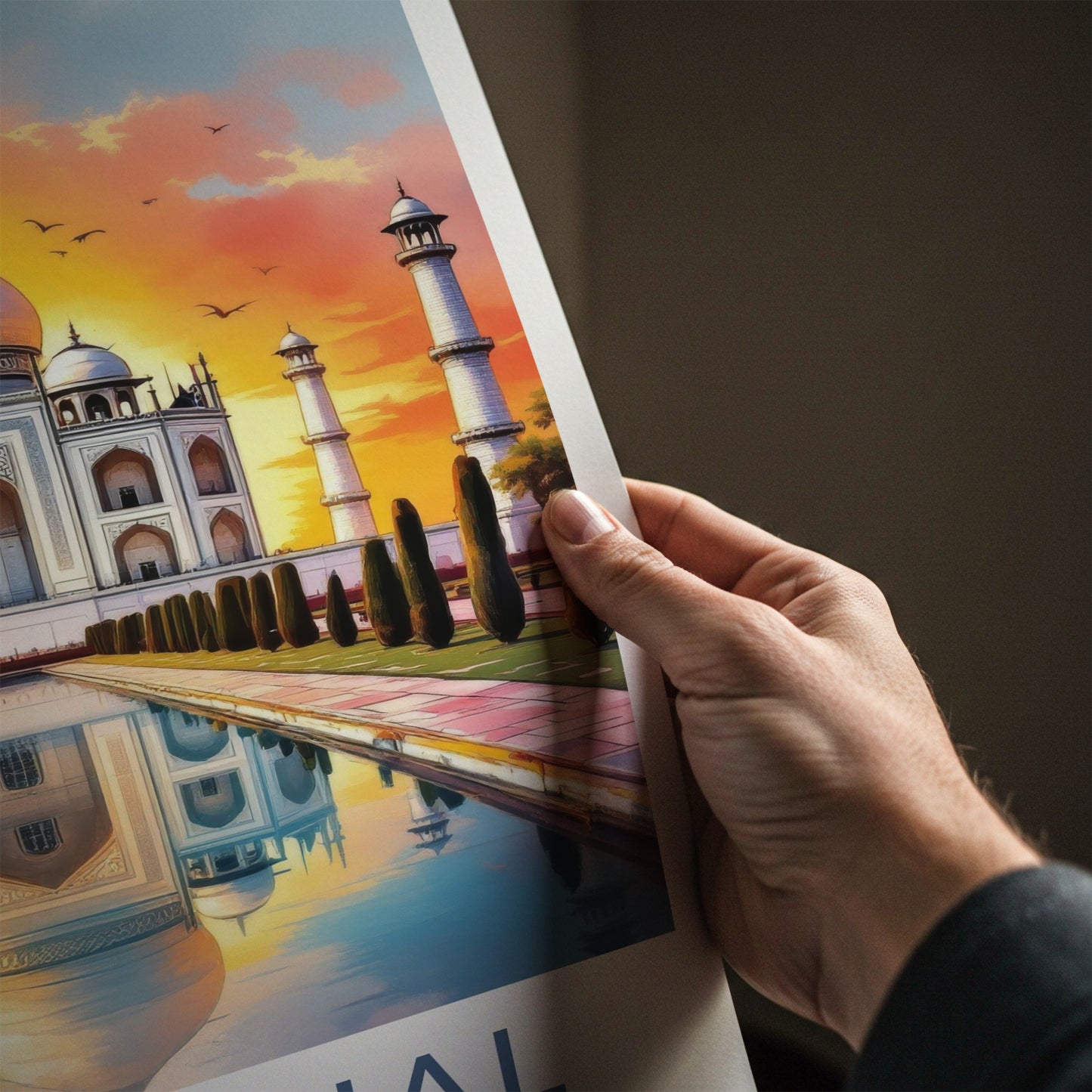 Taj Mahal Poster - India Uttar Pradesh Sunset Reflection Art