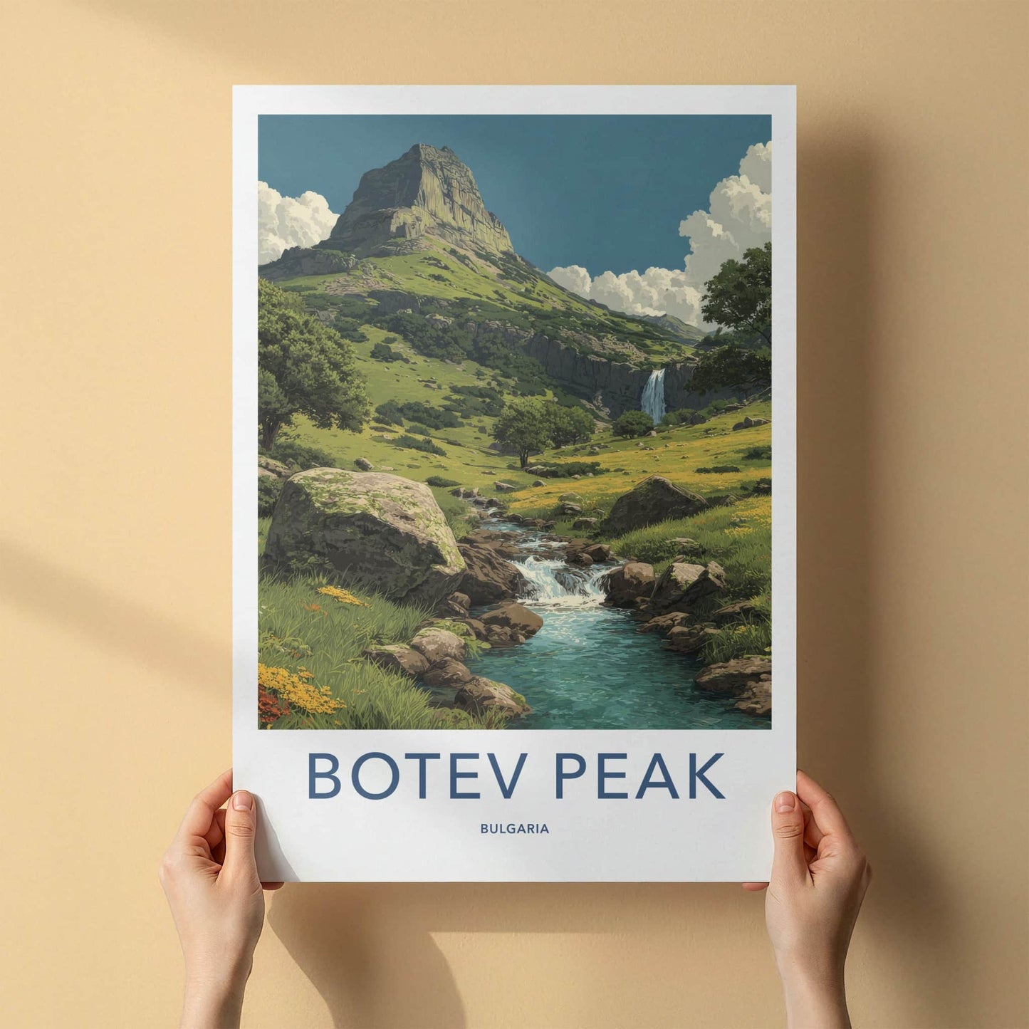 Botev Peak Poster - Bulgaria Hillside River Waterfall
