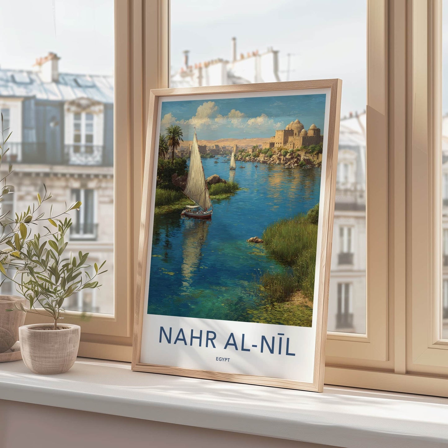 Nile River Poster Egypt Sailboat Riverbank Fort