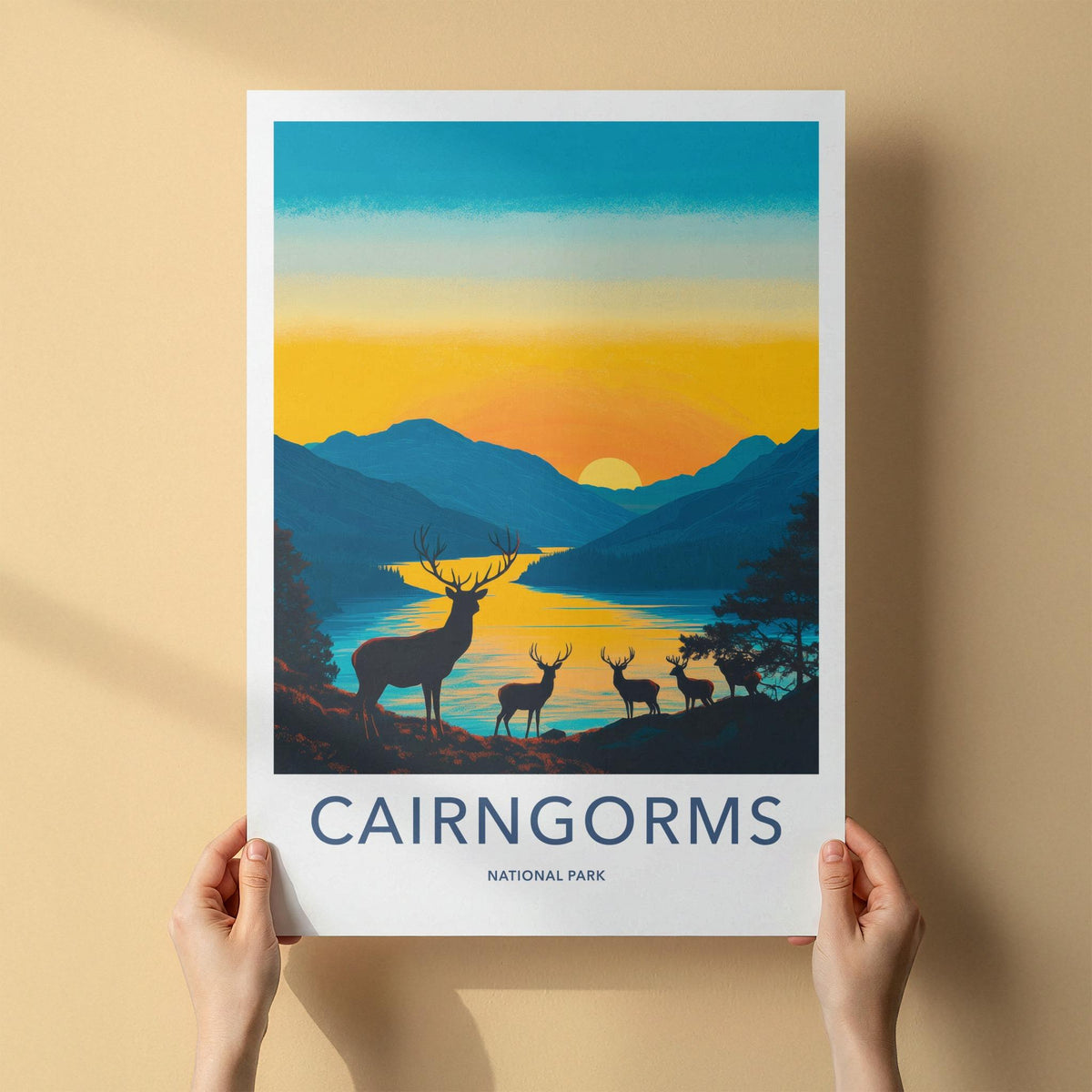Cairngorms National Park Poster - Scenic Mountain View & Wildlife