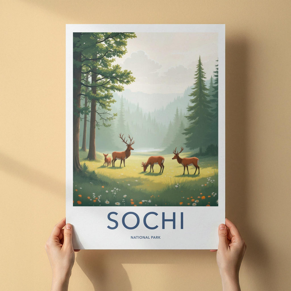 Sochi National Park Poster - Scenic Nature Decor With Deer & Forest