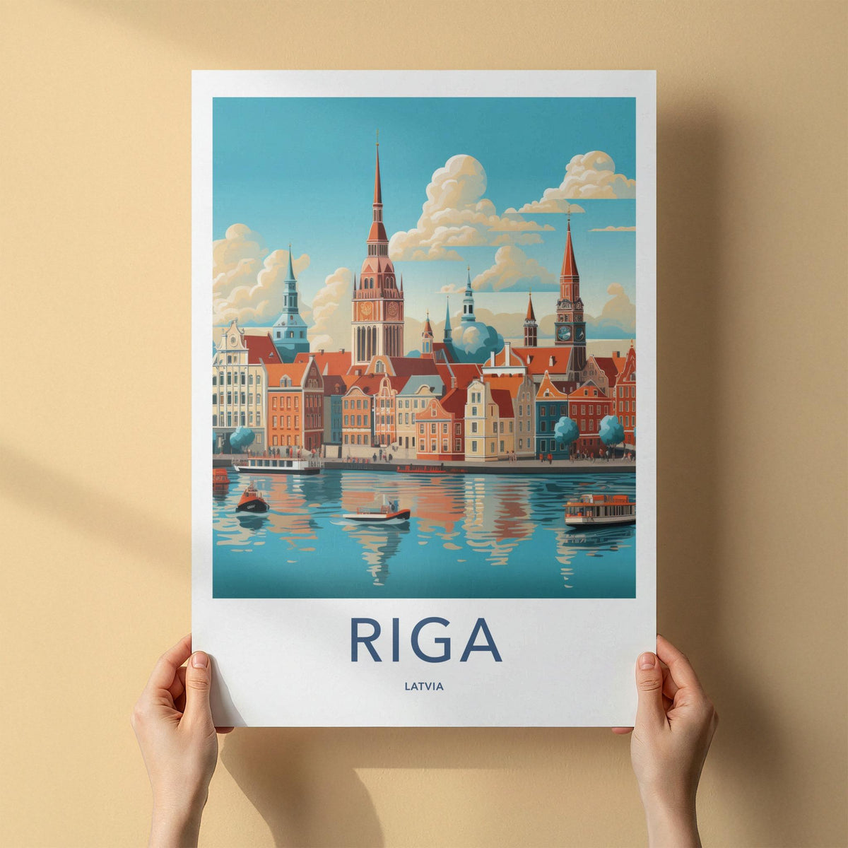 Riga Poster - Latvia Wall Art Featuring Cityscape And Gothic Church