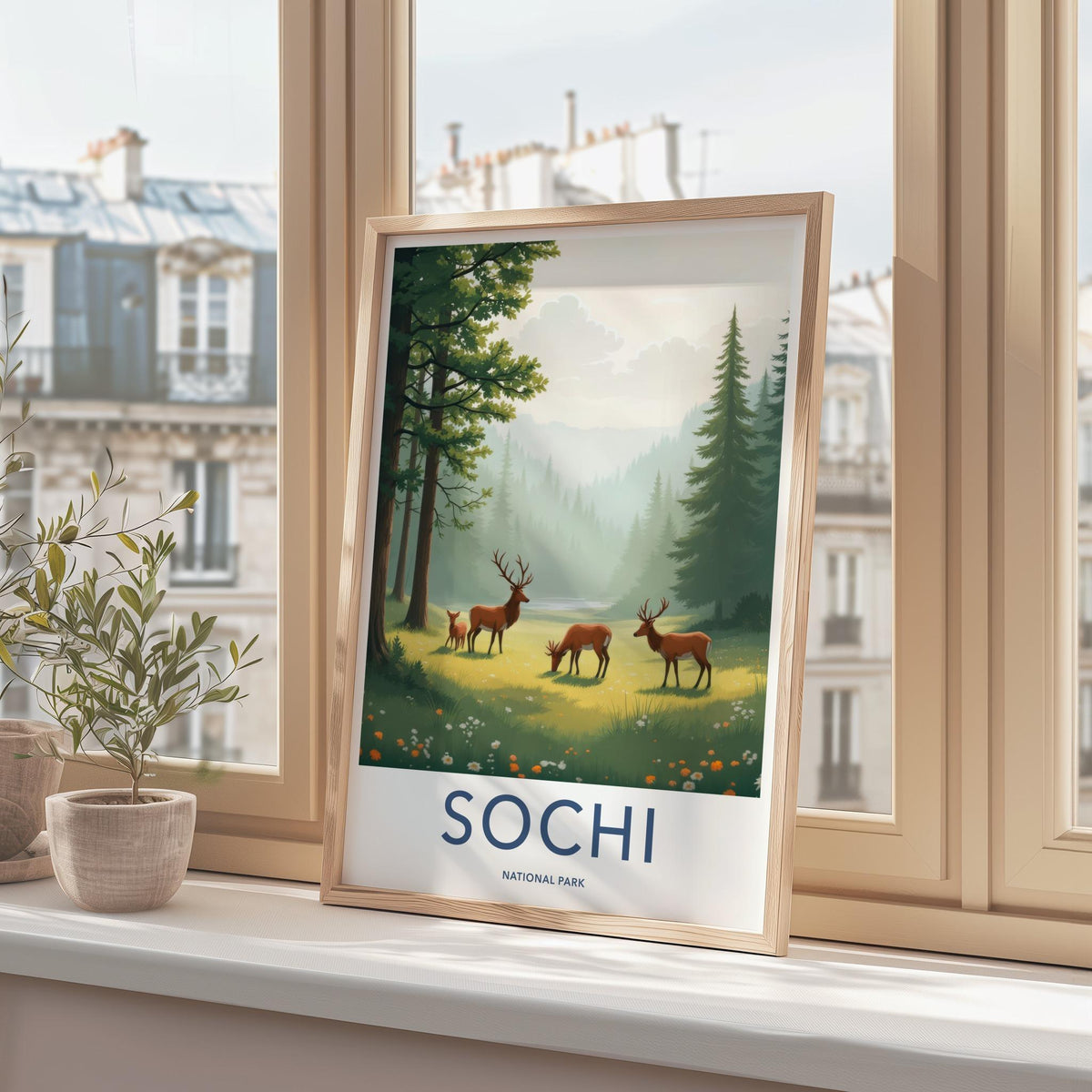 Sochi National Park Poster - Scenic Nature Decor With Deer & Forest