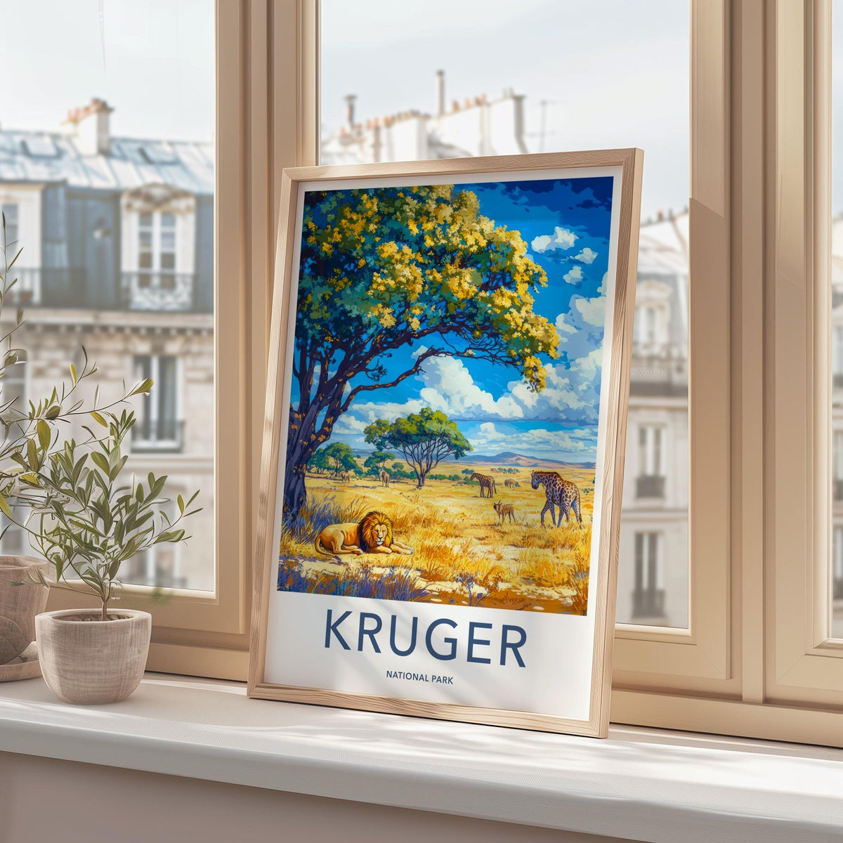 Kruger National Park Poster - Safari Wall Art Featuring Lion