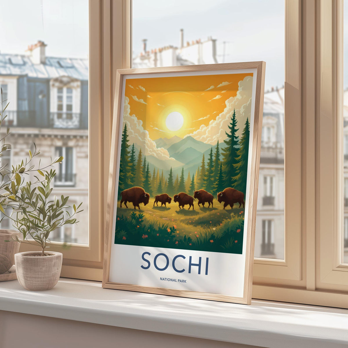 Sochi Wall Art - Scenic Russia Poster With Bison & Lush Forest