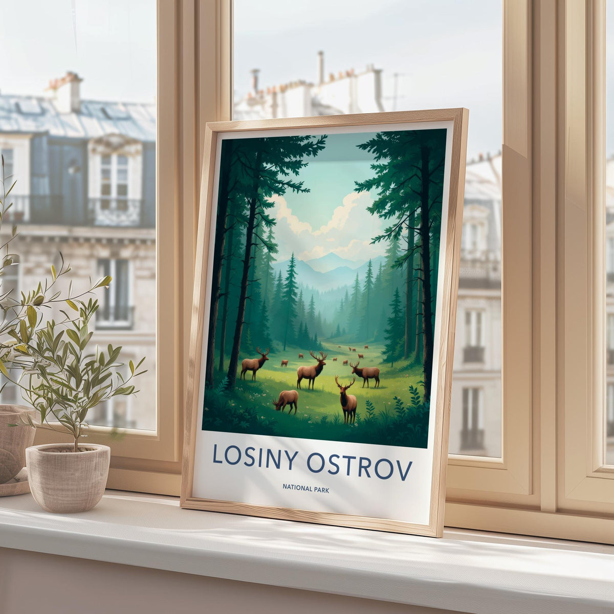 Losiny Ostrov Poster - Scenic National Park Art with Elk Forest Print