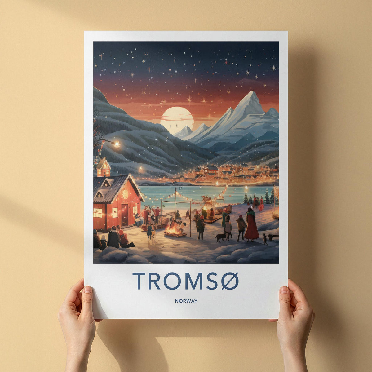 Tromsø Poster - Norway Wall Art With Northern Lights & Cozy Cabin