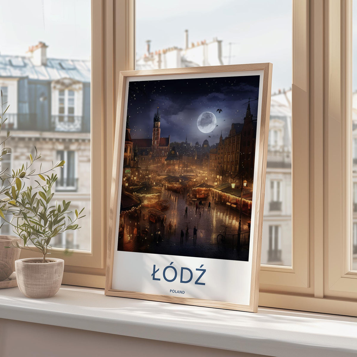 Łódź Poster - Moonlit Cityscape Print With Historic Market Square Art
