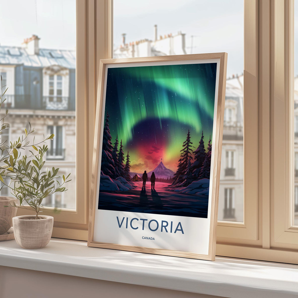 Victoria Canada Poster - Northern Lights Print With Mountain