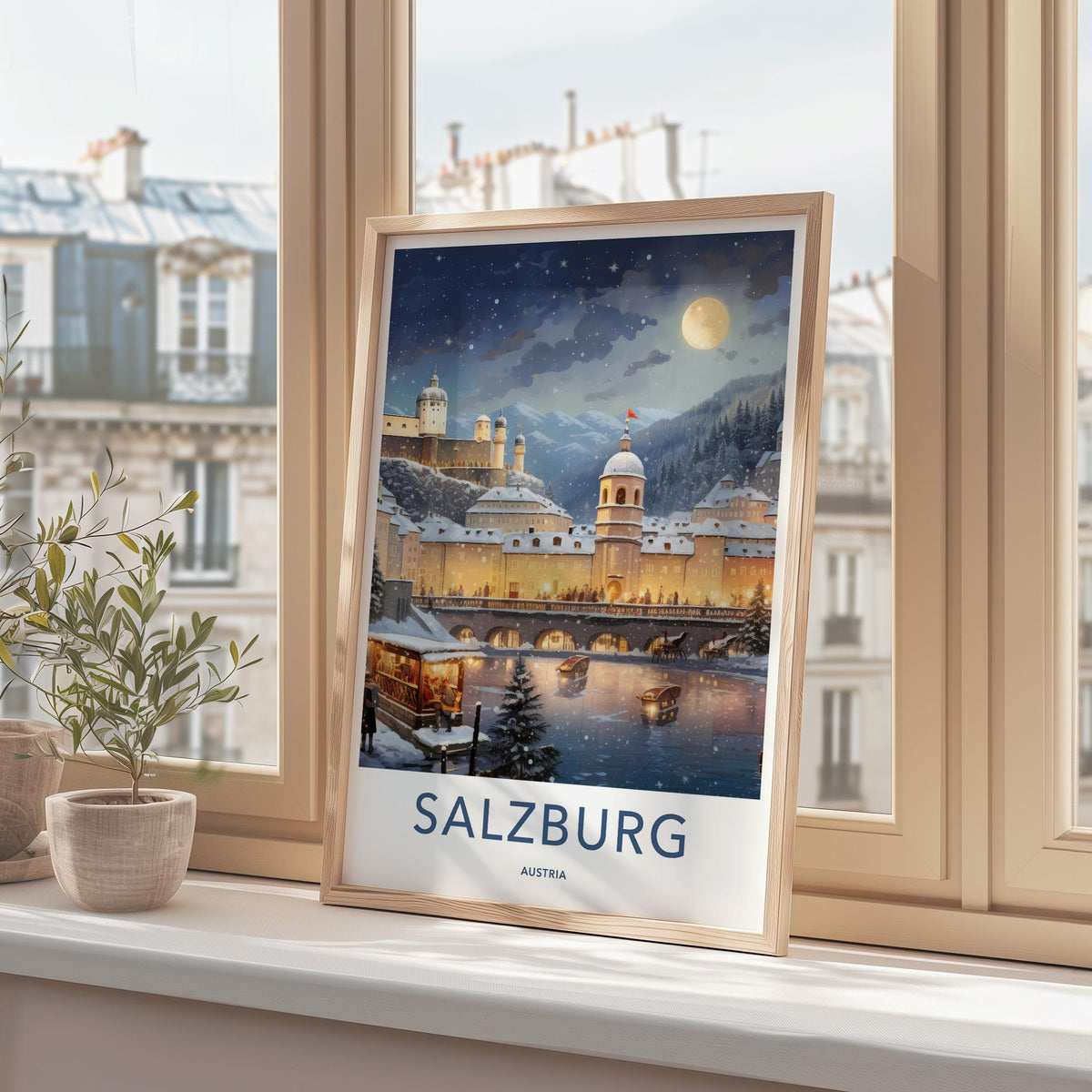 Salzburg Poster - Austria Wall Art With Snowy Landscape And Baroque