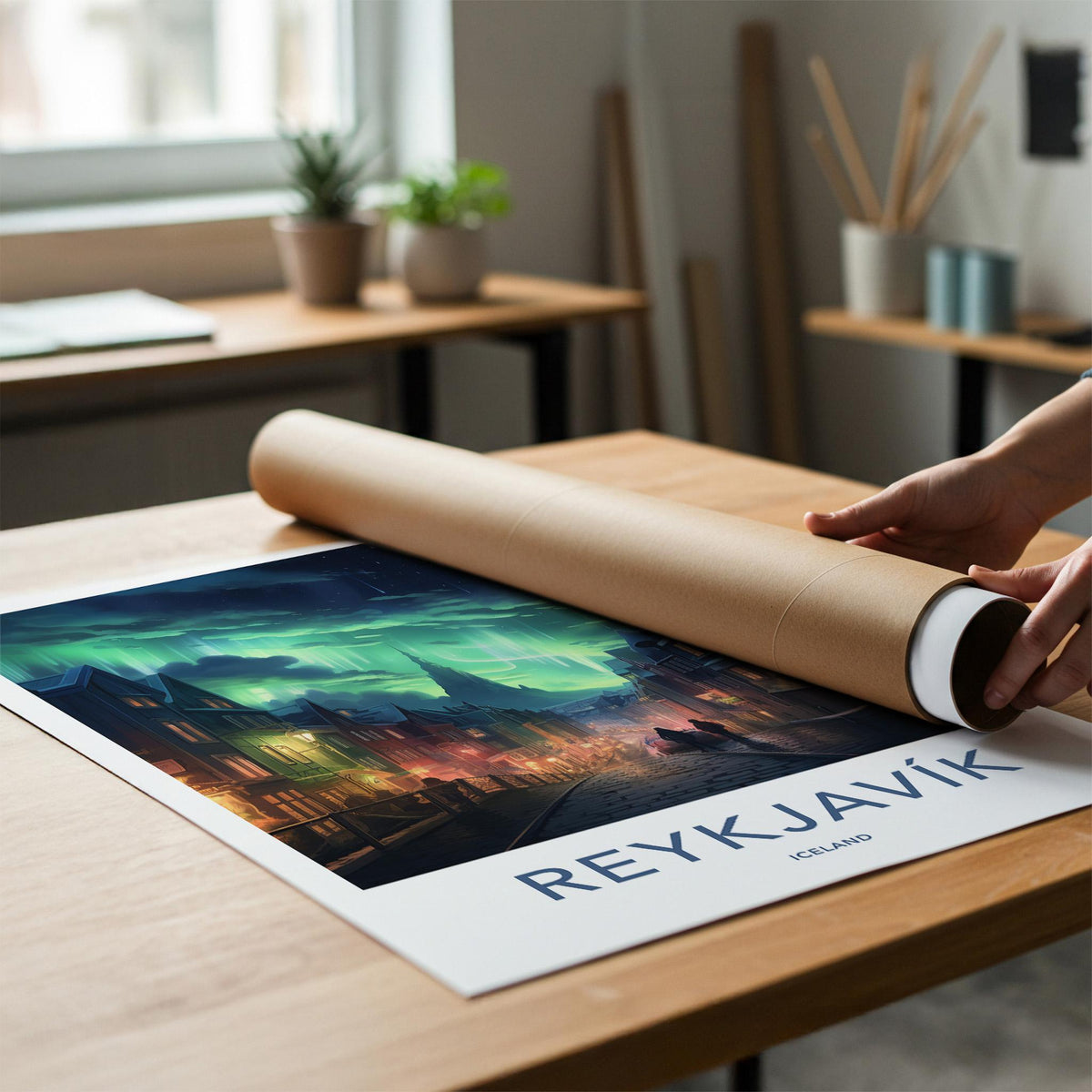 Reykjavik Poster - Iceland Wall Art With Northern Lights Print