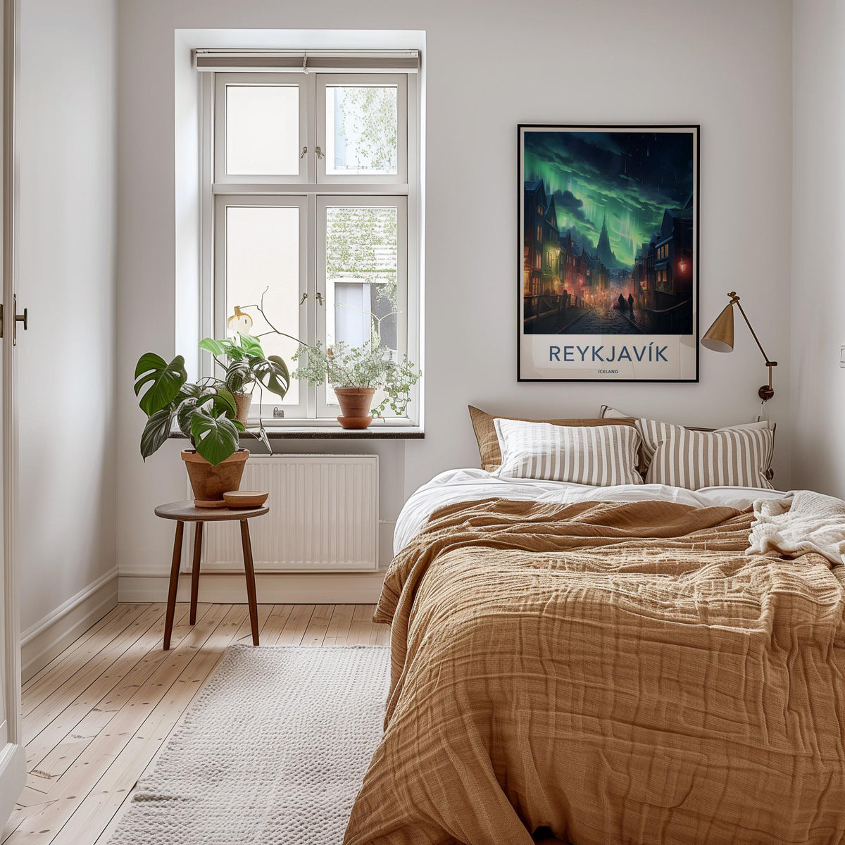 Reykjavik Poster - Iceland Wall Art With Northern Lights Print