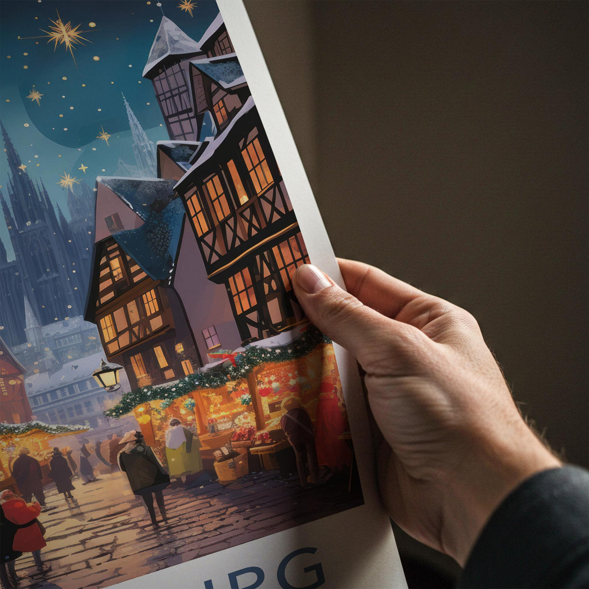 Strasbourg Wall Art - France Travel Poster with Scenic Winter Market