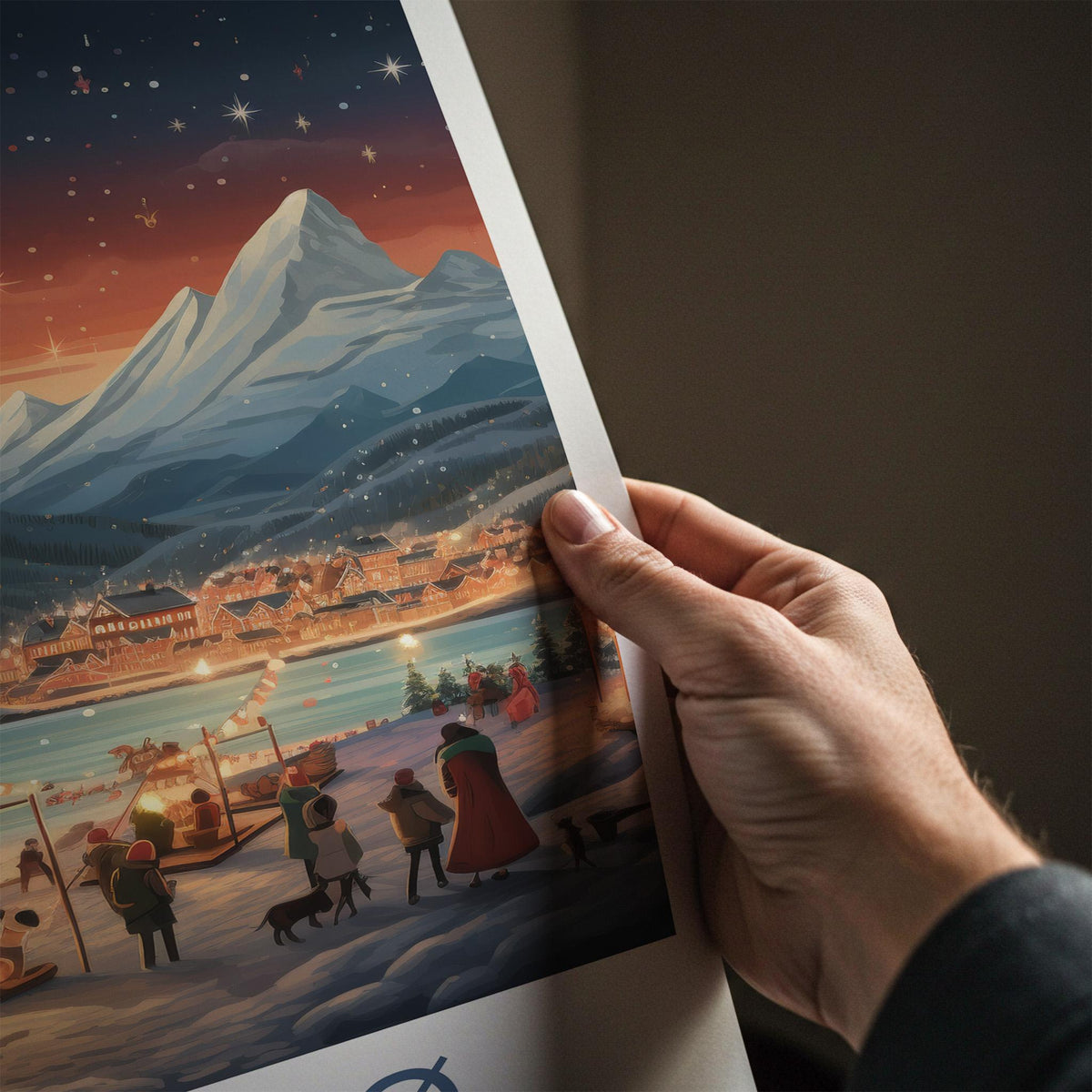 Tromsø Poster - Norway Wall Art With Northern Lights & Cozy Cabin