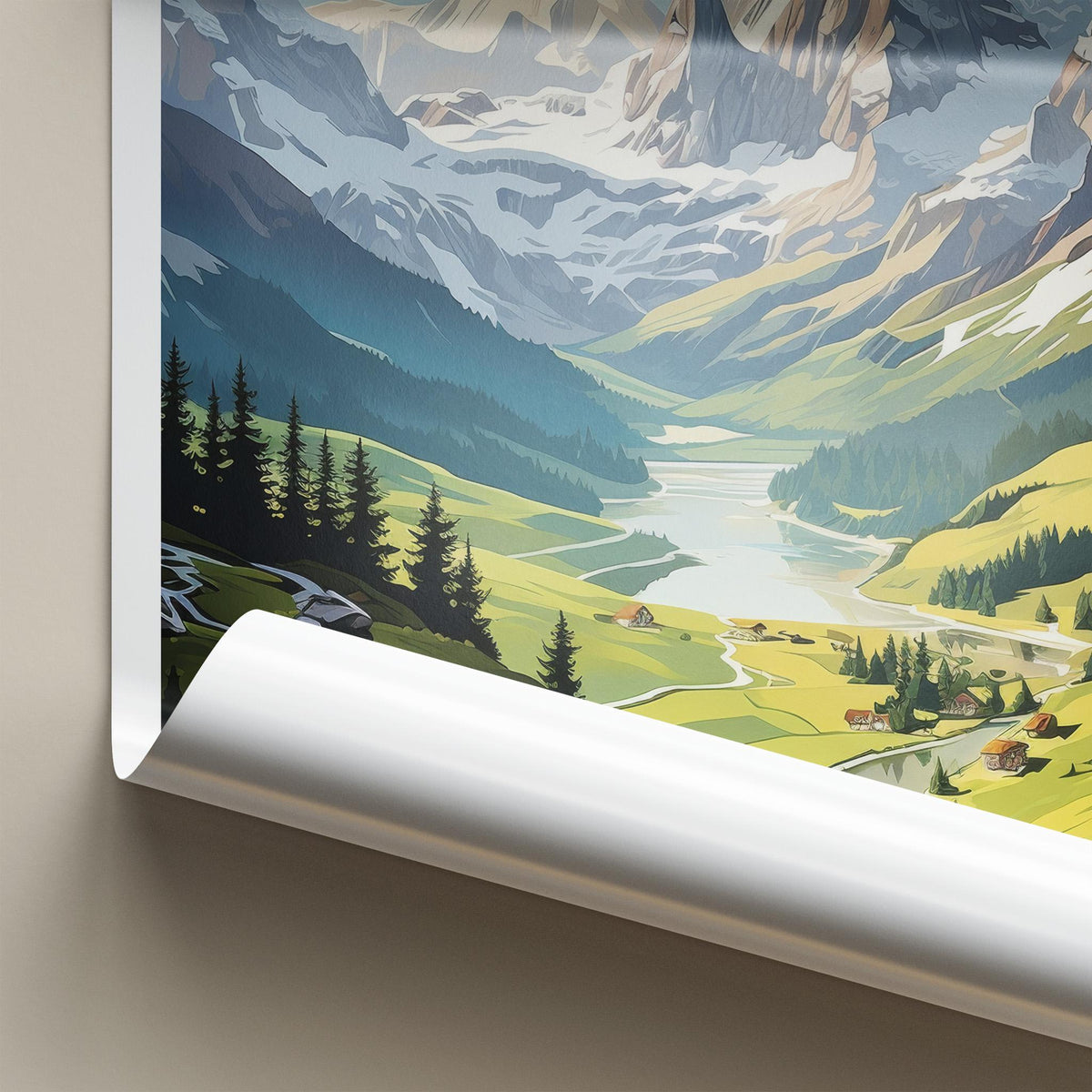 Swiss Alps Poster - Scenic Mountain Print With Alpine Village Artwork