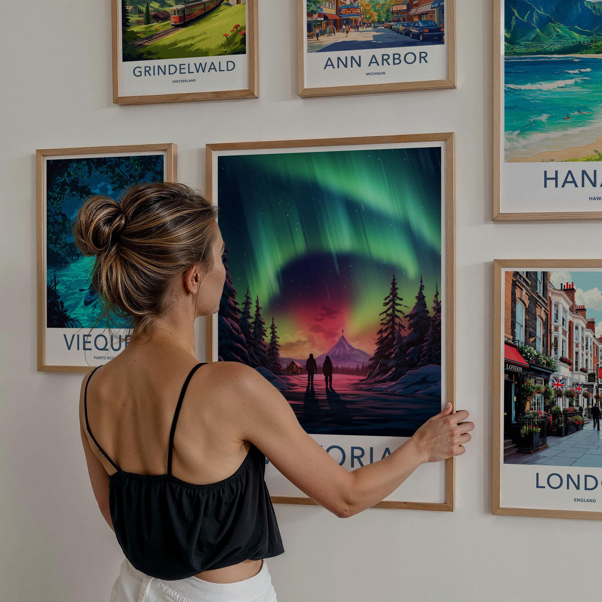Victoria Canada Poster - Northern Lights Print With Mountain