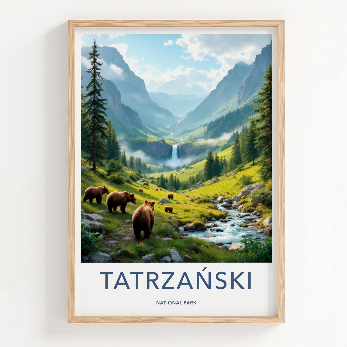 Tatrzański National Park Poster - Scenic Mountain Landscape & Bear