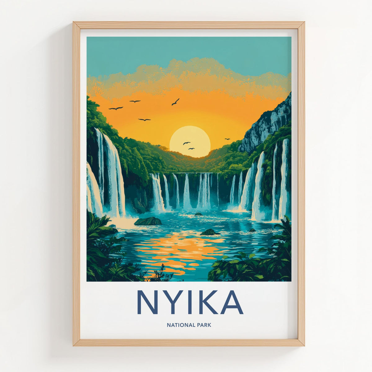 Nyika National Park Poster - African Wall Art With Waterfall Sunset