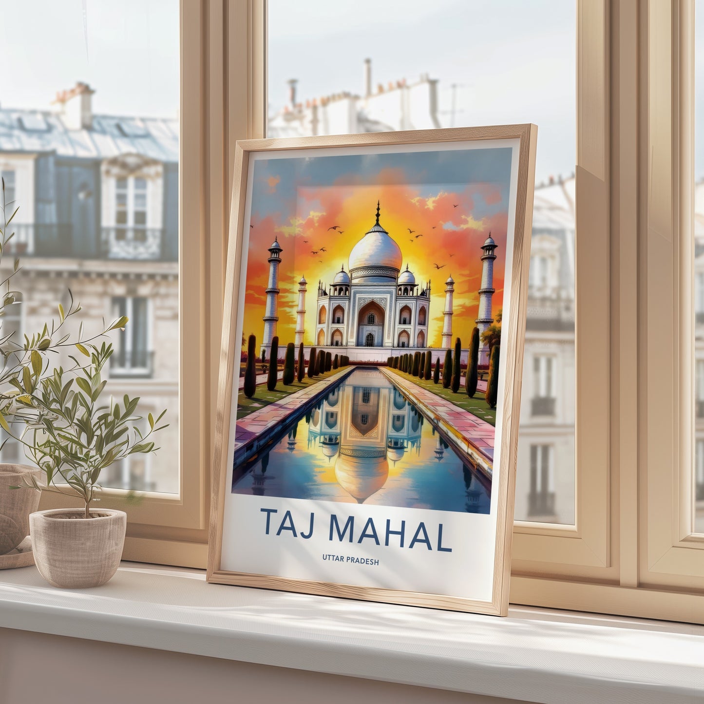 Taj Mahal Poster - India Uttar Pradesh Sunset Reflection Art