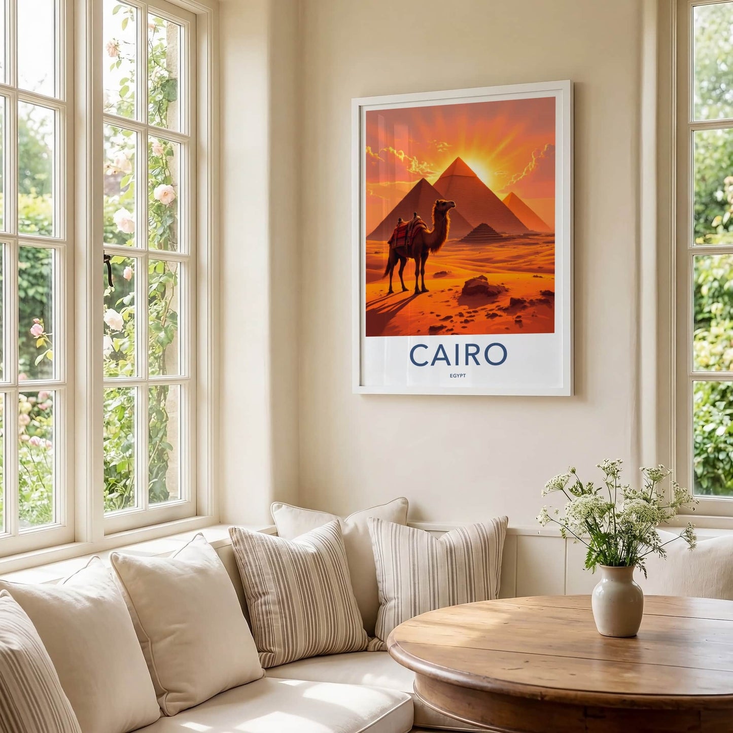 Cairo Poster - Egypt Travel Art - Pyramids Camel Sunset Home Decor
