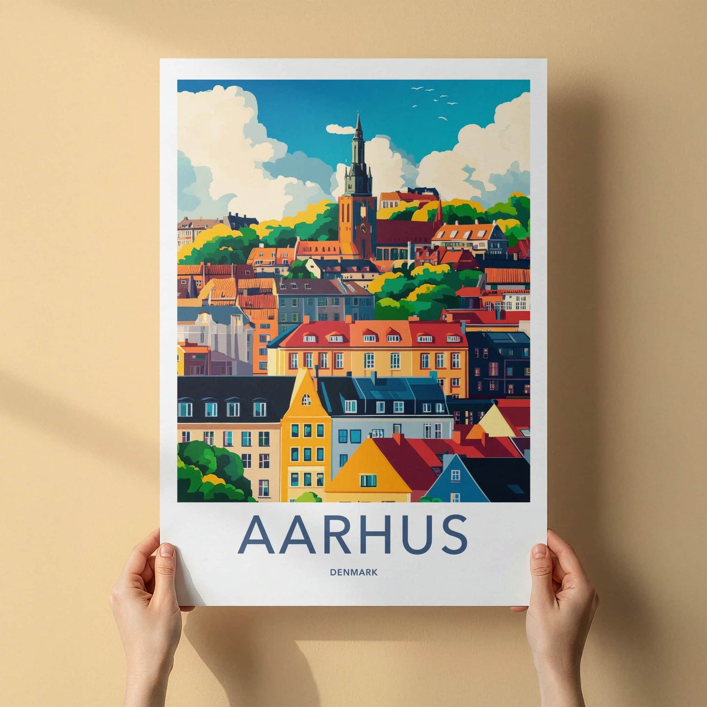 Aarhus Poster - Denmark Travel Art - Colorful city scene Home Decor