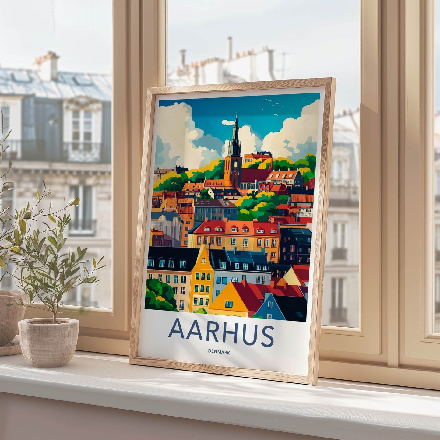 Aarhus Poster - Denmark Travel Art - Colorful city scene Home Decor