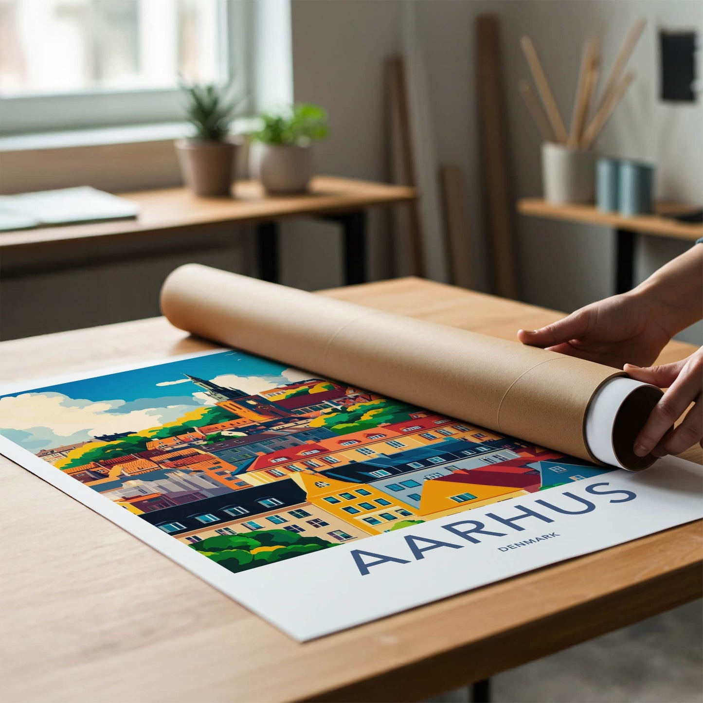 Aarhus Poster - Denmark Travel Art - Colorful city scene Home Decor