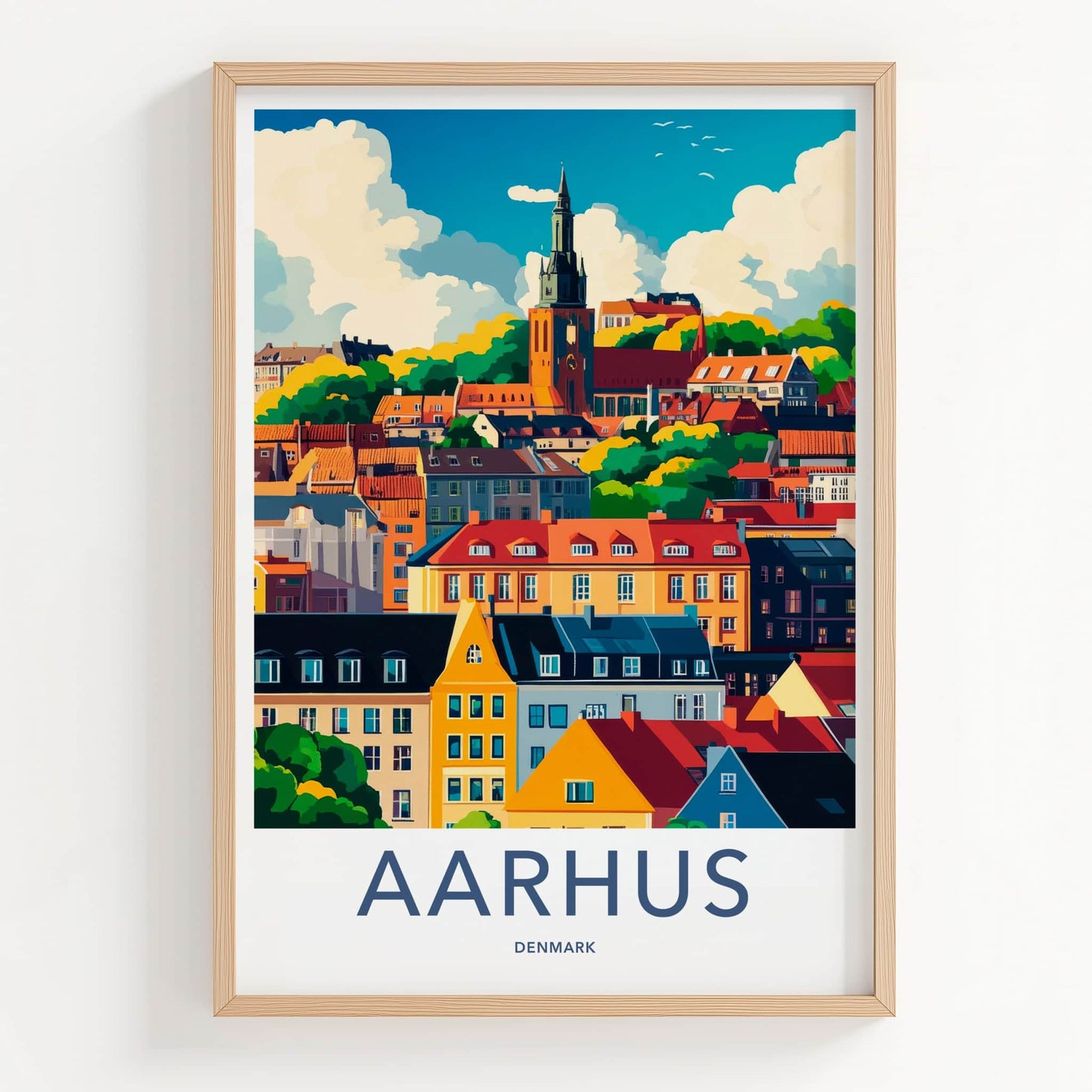 Aarhus Poster - Denmark Travel Art - Colorful city scene Home Decor