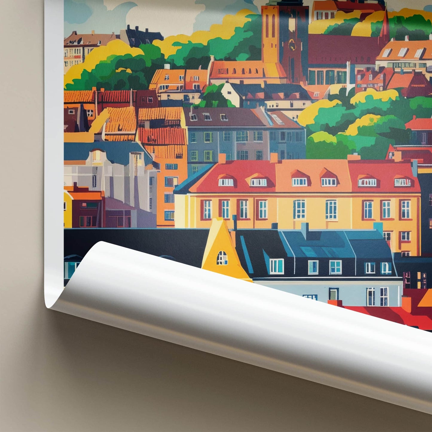 Aarhus Poster - Denmark Travel Art - Colorful city scene Home Decor