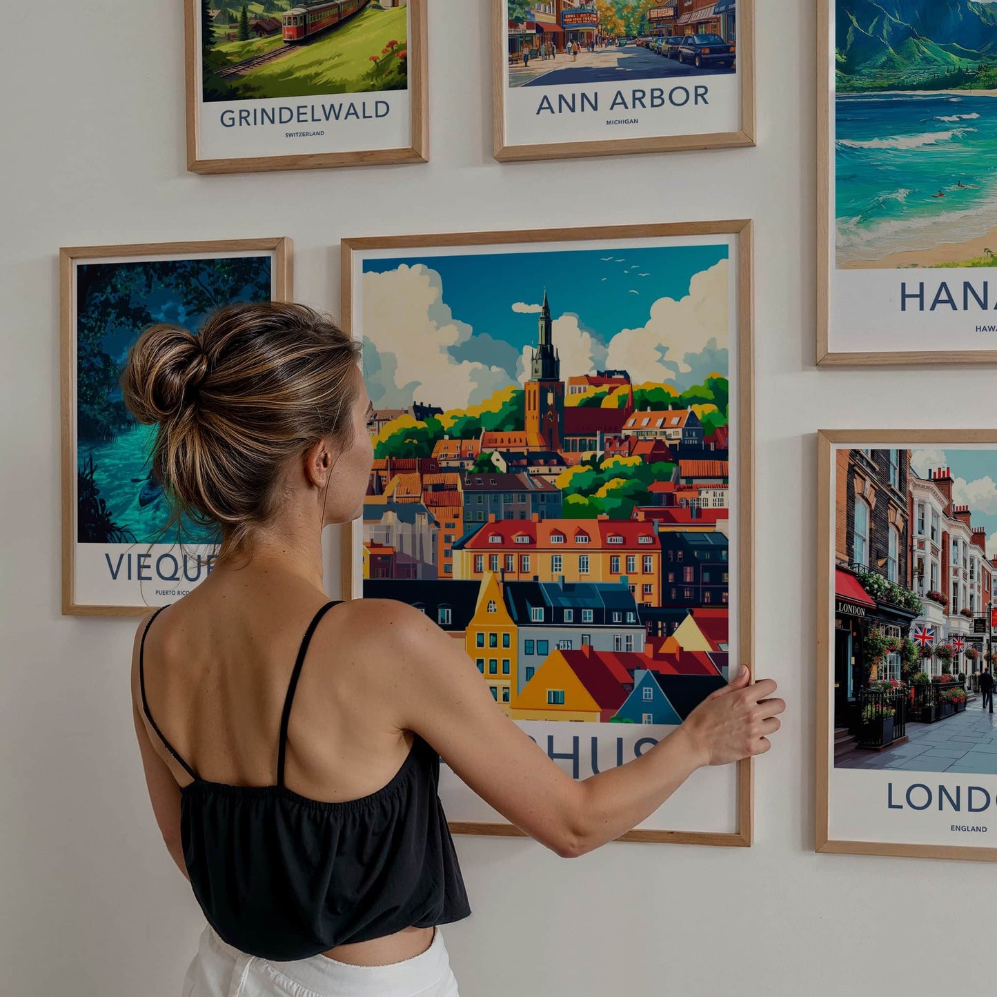 Aarhus Poster - Denmark Travel Art - Colorful city scene Home Decor