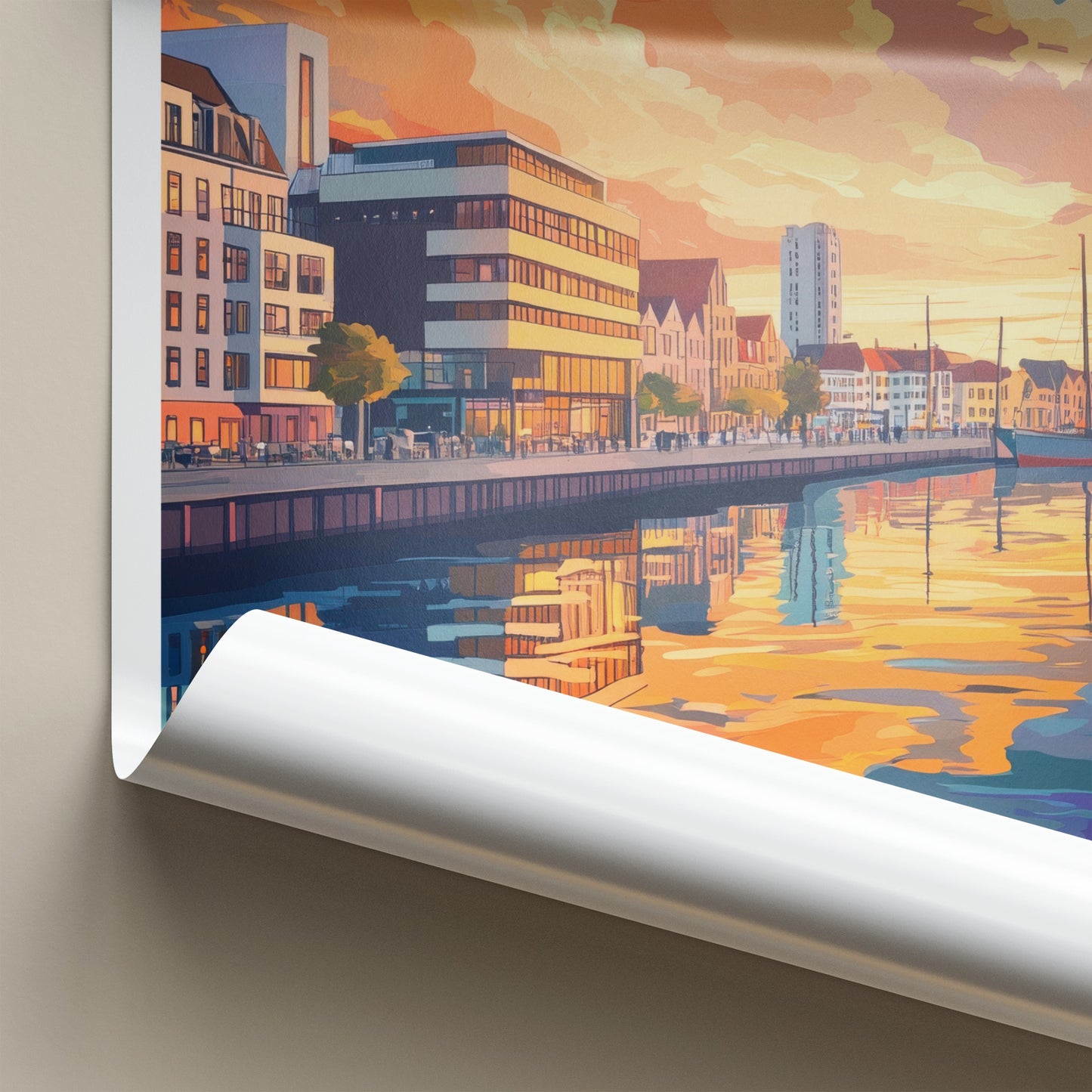 Aarhus Poster - Denmark Travel Art - Vibrant City Sunset Home Decor