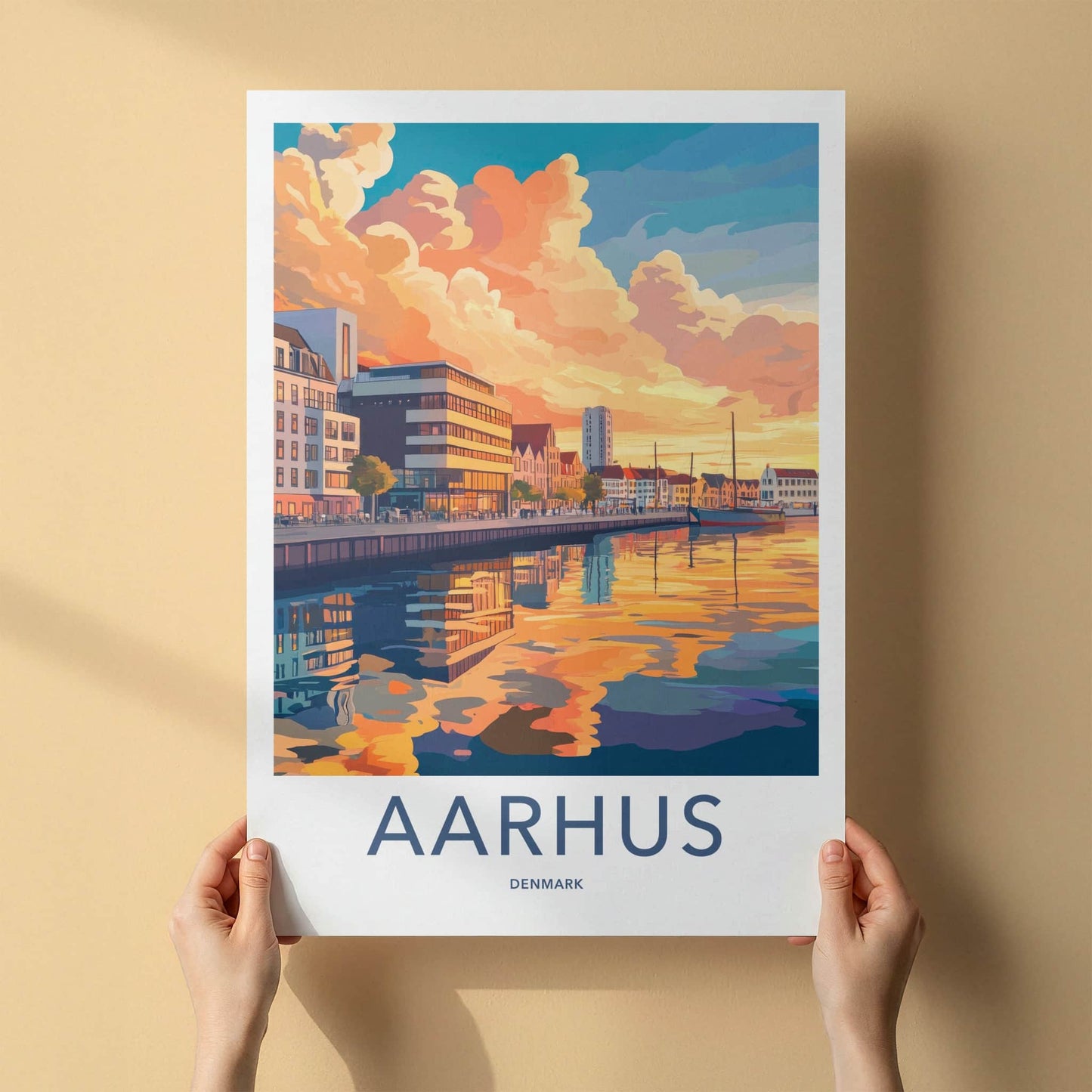 Aarhus Poster - Denmark Travel Art - Vibrant City Sunset Home Decor