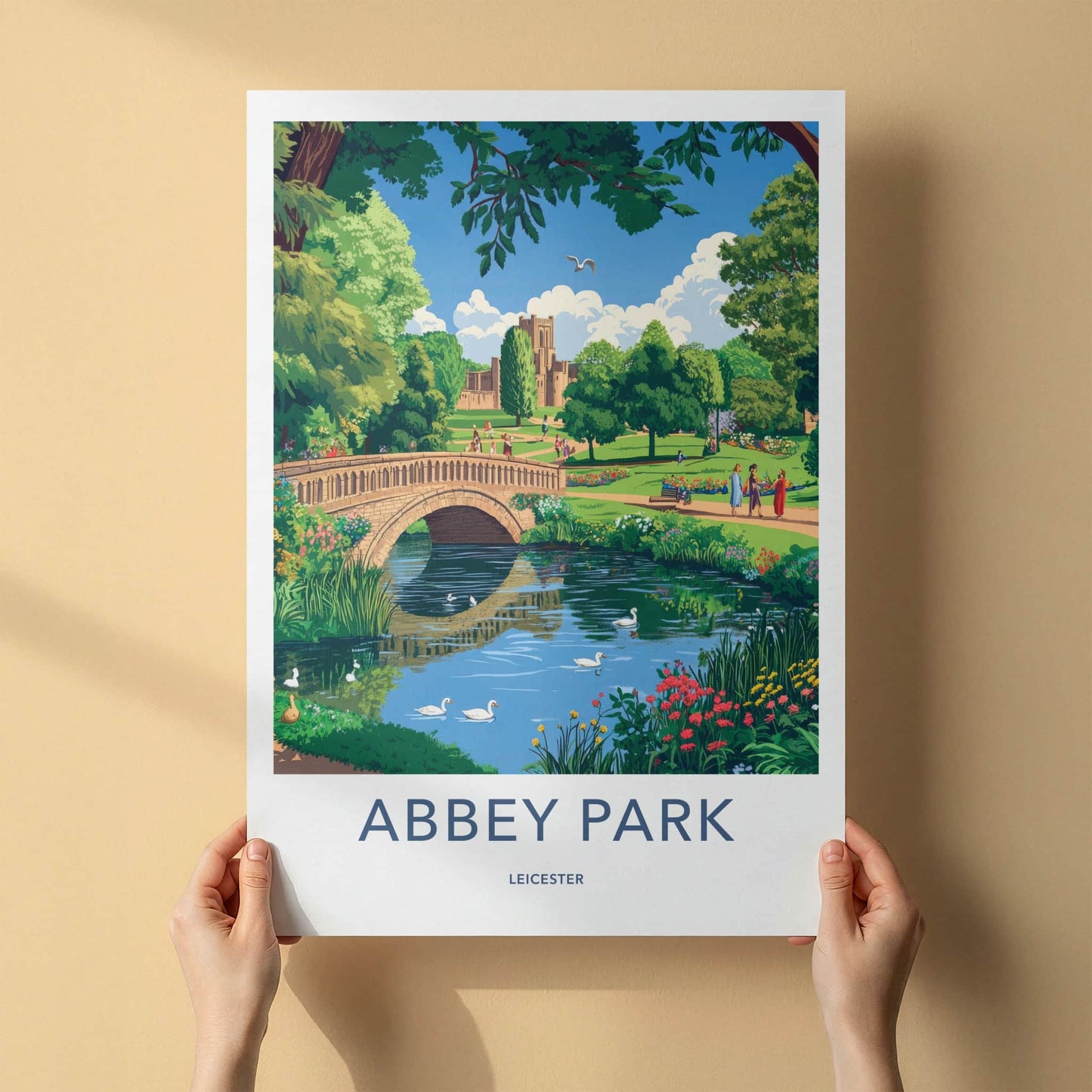 Abbey Park Poster - United Kingdom Travel Art - Stone Bridge Swans Home Decor