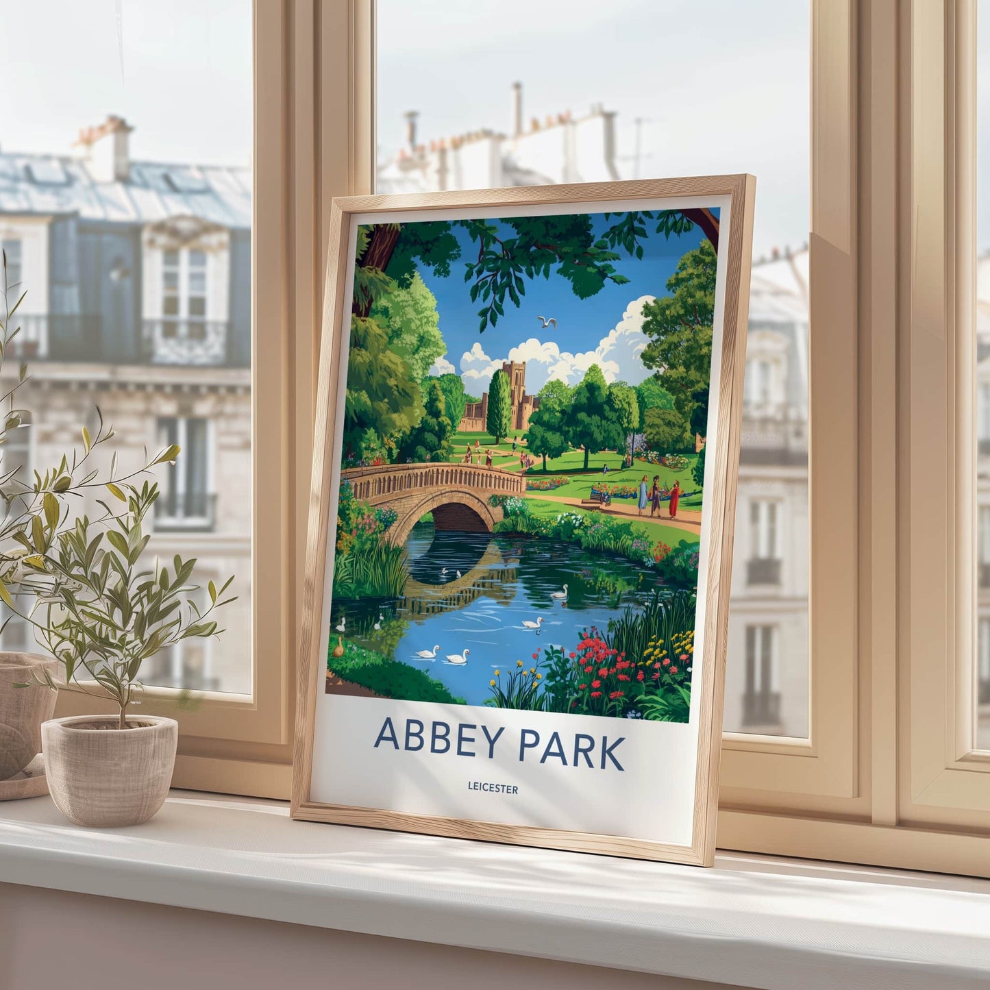 Abbey Park Poster - United Kingdom Travel Art - Stone Bridge Swans Home Decor