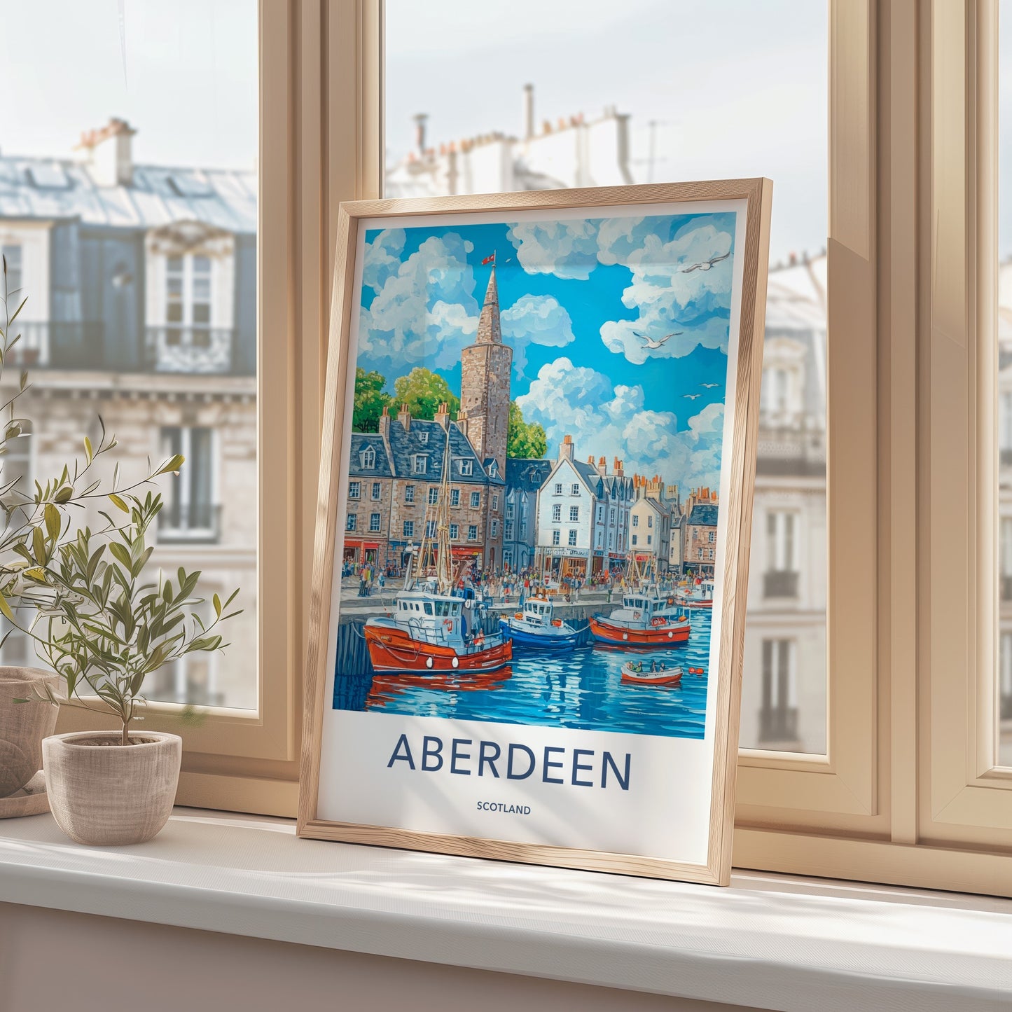 Aberdeen Poster - Scotland Framed Print - Lively Town Harbor Lounge Decor