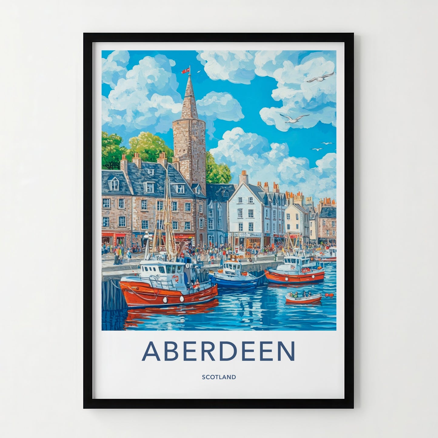 Aberdeen Poster - Scotland Framed Print - Lively Town Harbor Lounge Decor